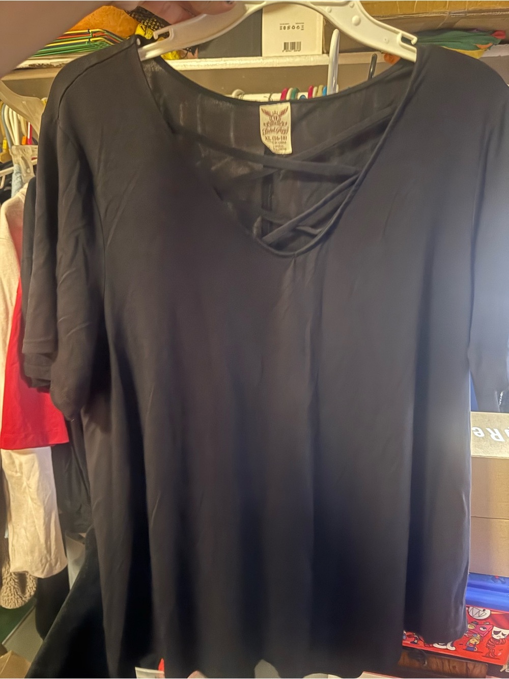 Faded Glory Black V-Neck Crisscross Tunic Top